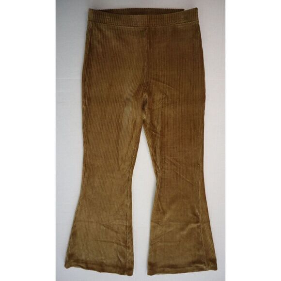 Aerie Women’s Sz Large Gold High Rise Ribbed Taille Haute Bell Bottom Pants - Picture 1 of 14